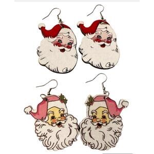 NEW! Two Pairs Of Santa Earrings - Red Santa & Pink Santa Jewelry